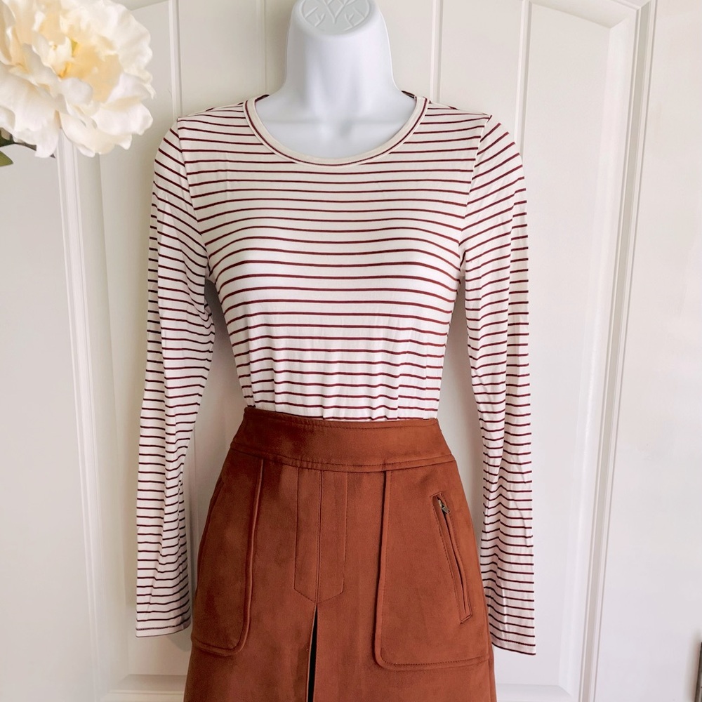Rust Long Sleeve Striped Scoop Neck Full Back Bodysuit by A Loves A NWOT Small